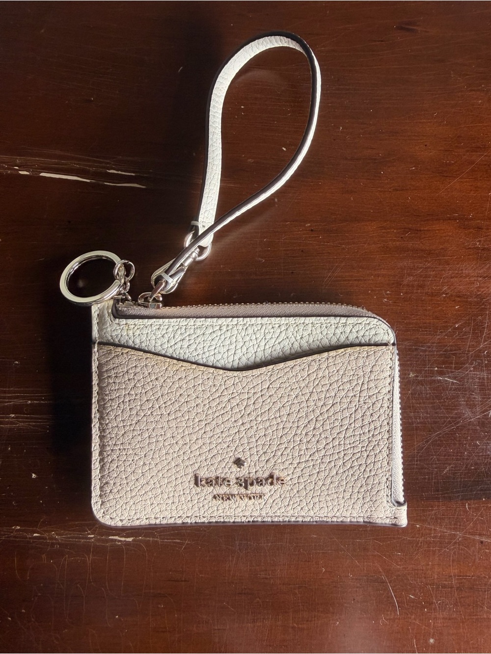 kate spade pebble leather wristlet card case - light beige New Without Tag